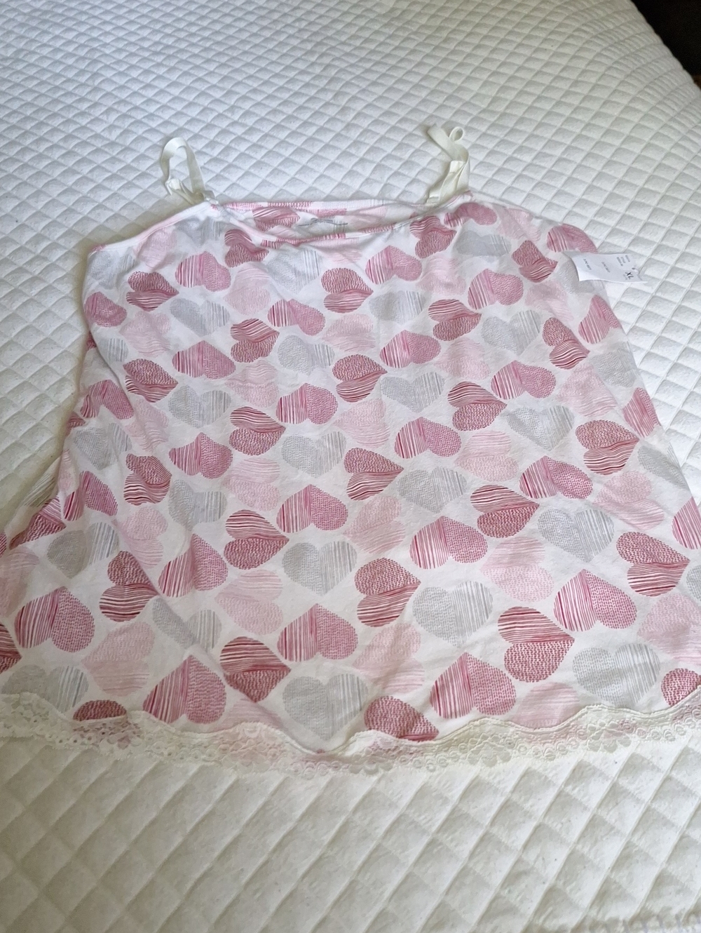 Motherhood Maternity Pink & Gray Heart-Print Nursing Cami with Lace Trim